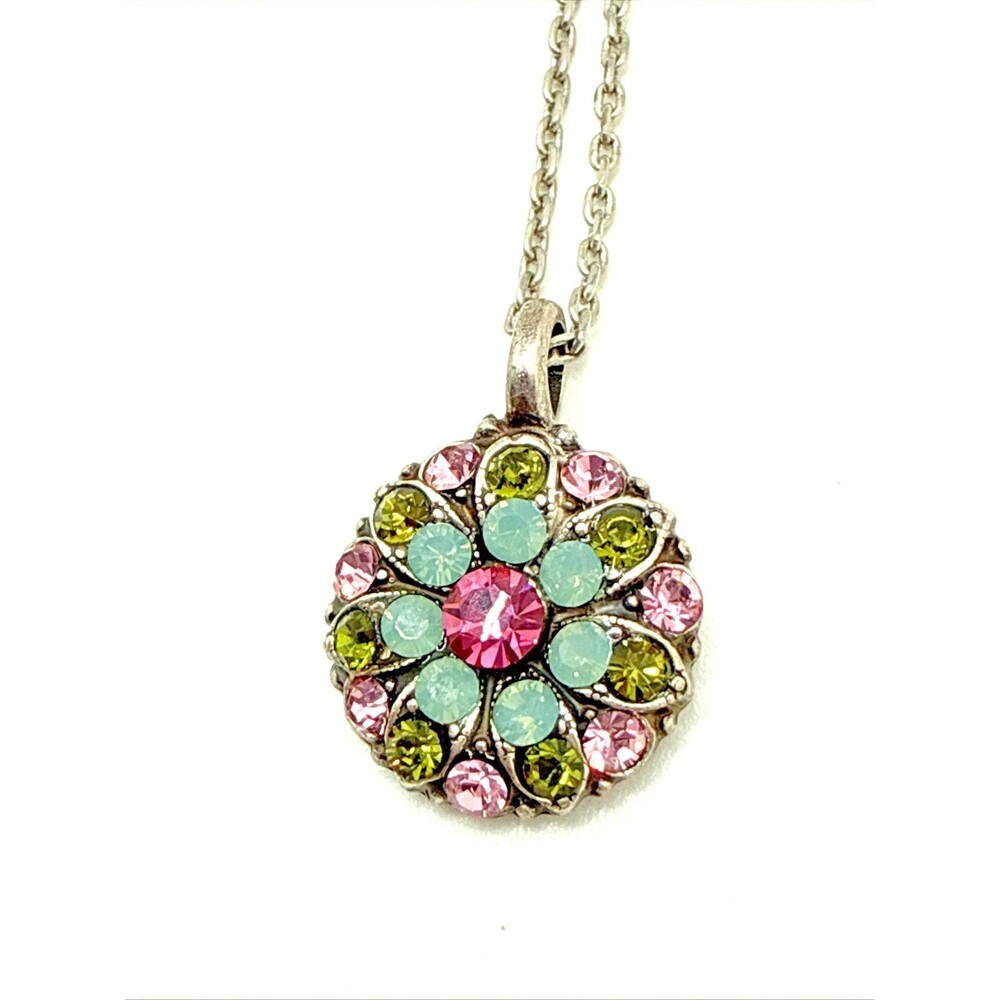 MARIANA Guardian Angel Blue Pink Floral Pendant Necklace Swarovski Crystals 18"